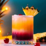 Classic Bahama Mama cocktail with layered colors and tropical garnish
