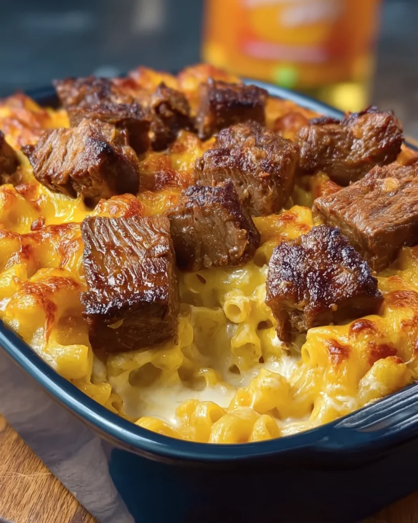Steak Bites Loaded Mac N Cheese