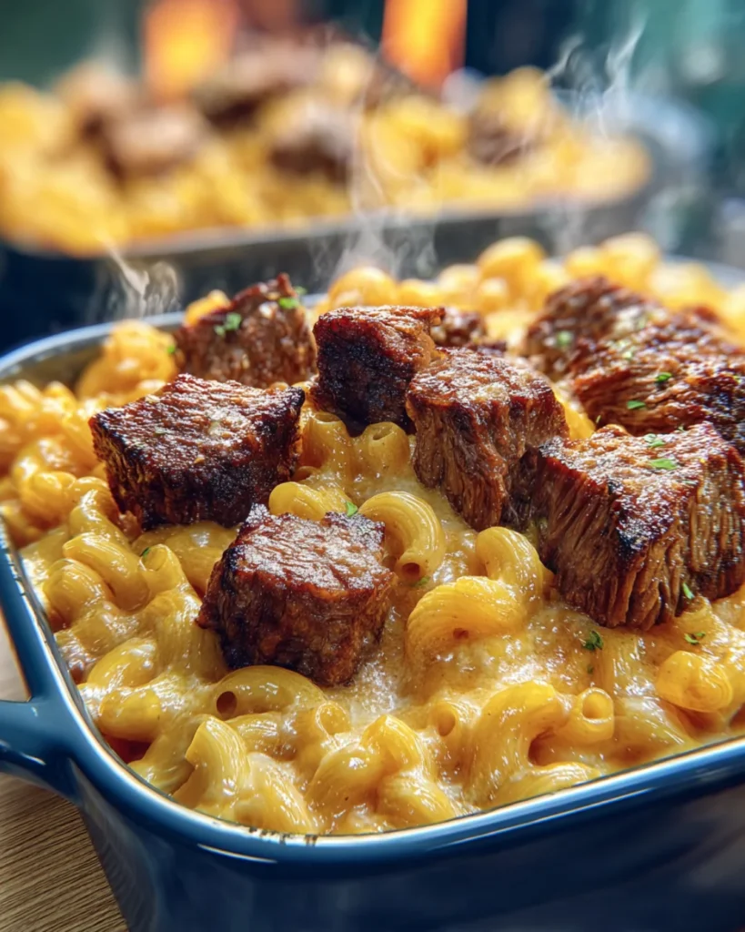 Steak Bites Loaded Mac N Cheese