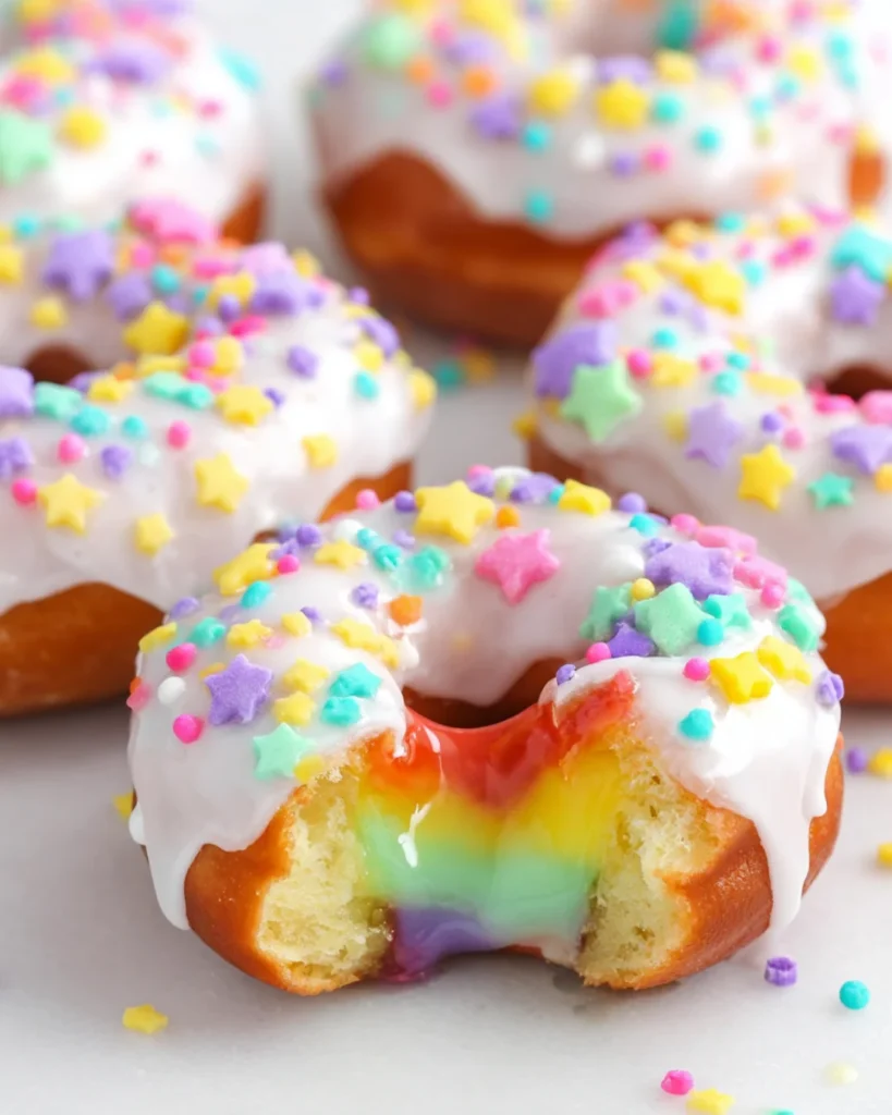 Rainbow Frosted Surprise Donuts
